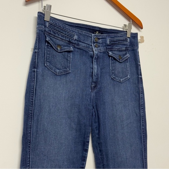 7 for All Mankind Flare Jeans Medium Wash Frayed Hem Denim 29 - Picture 2 of 7